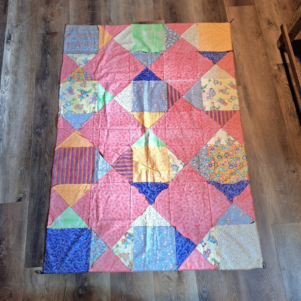 Whimsical Dragon Characters Patchwork Quilt Top, Handmade, NWOT